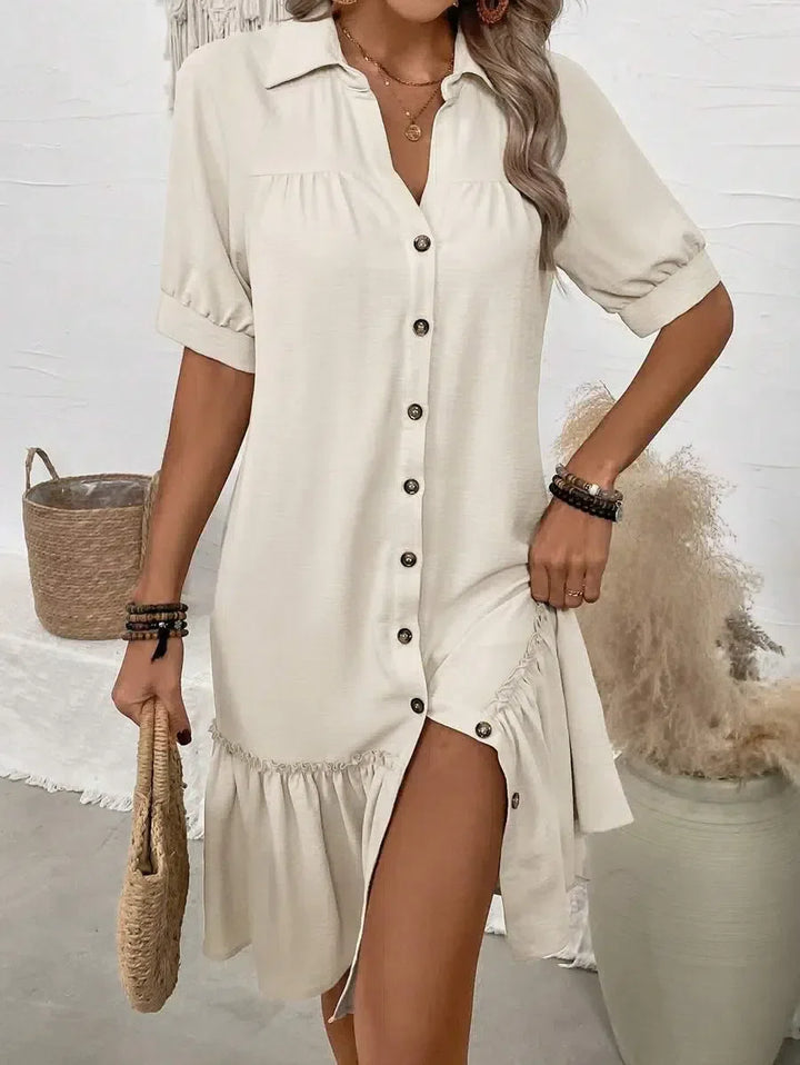 THE ELIRAIME | Button-Down Ruffle Hem Dress