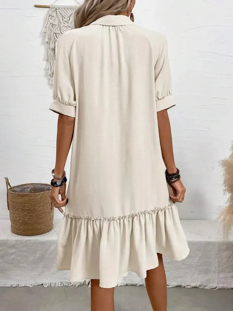 THE ELIRAIME | Button-Down Ruffle Hem Dress