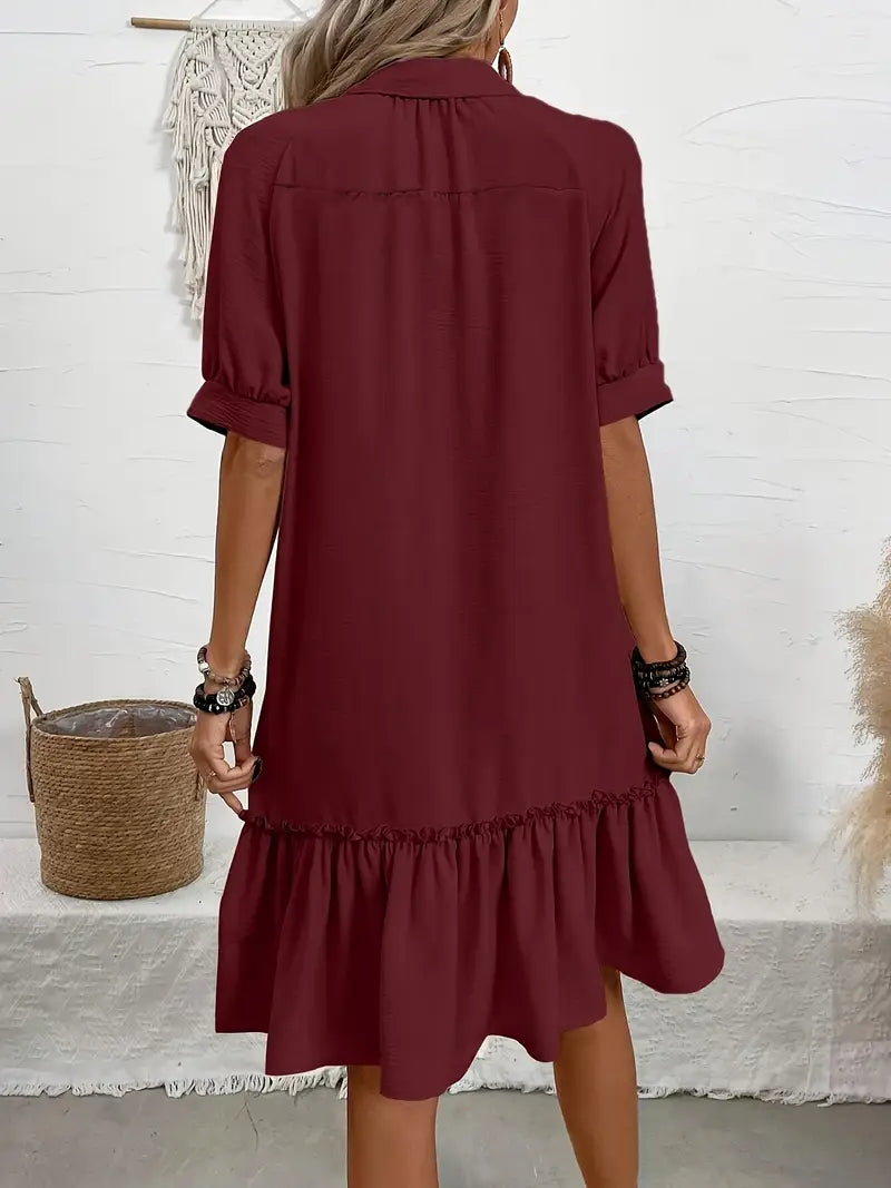 THE ELIRAIME | Button-Down Ruffle Hem Dress