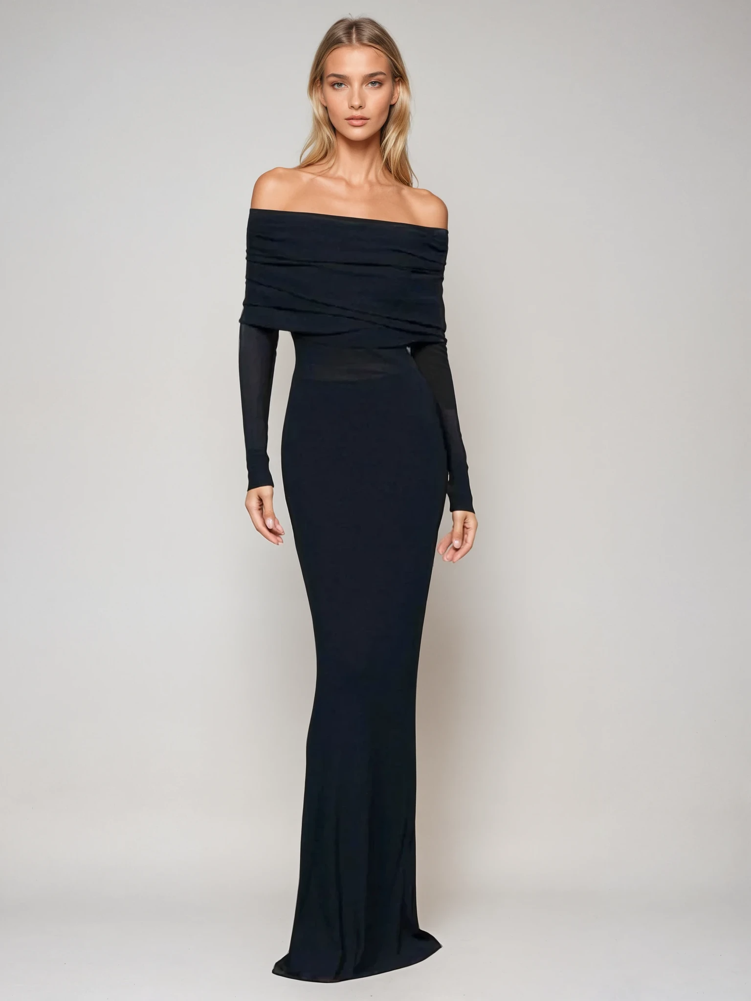 DANIELA | OFF-SHOULDER MESH MAXI DRESS