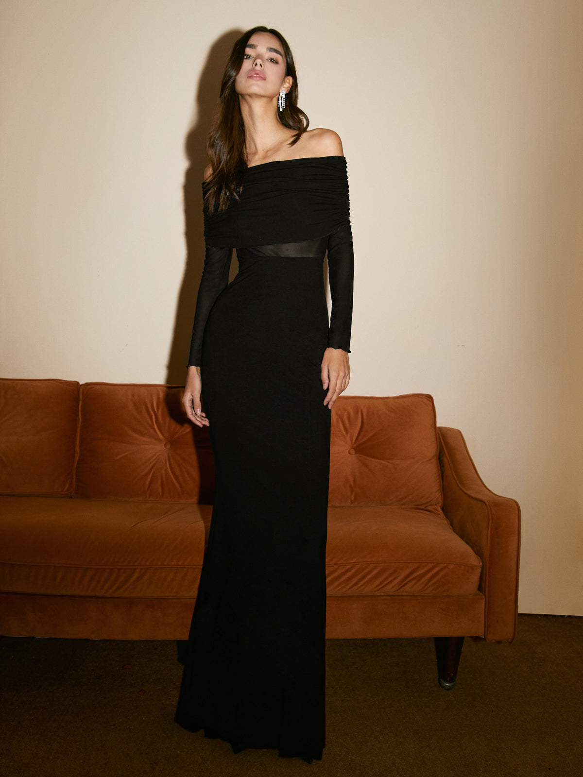 DANIELA | OFF-SHOULDER MESH MAXI DRESS