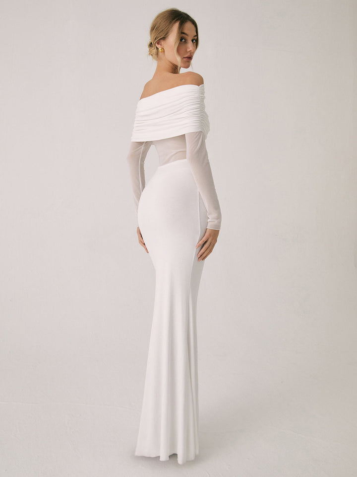 DANIELA | OFF-SHOULDER MESH MAXI DRESS