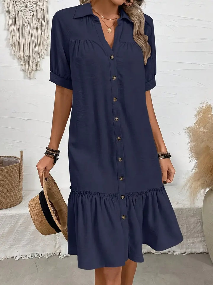 THE ELIRAIME | Button-Down Ruffle Hem Dress