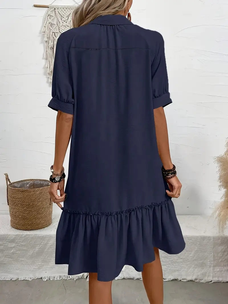 THE ELIRAIME | Button-Down Ruffle Hem Dress