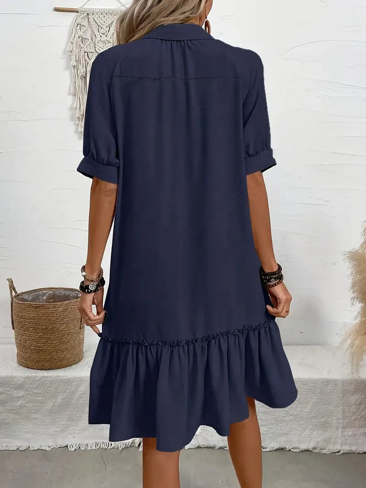 THE ELIRAIME | Button-Down Ruffle Hem Dress